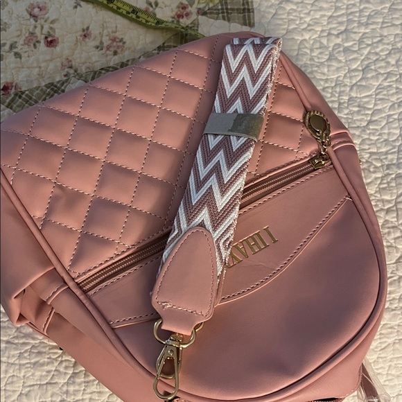 I Hayner pink faux leather backpack or strapped purse with pink pompon. NWOT main image 8